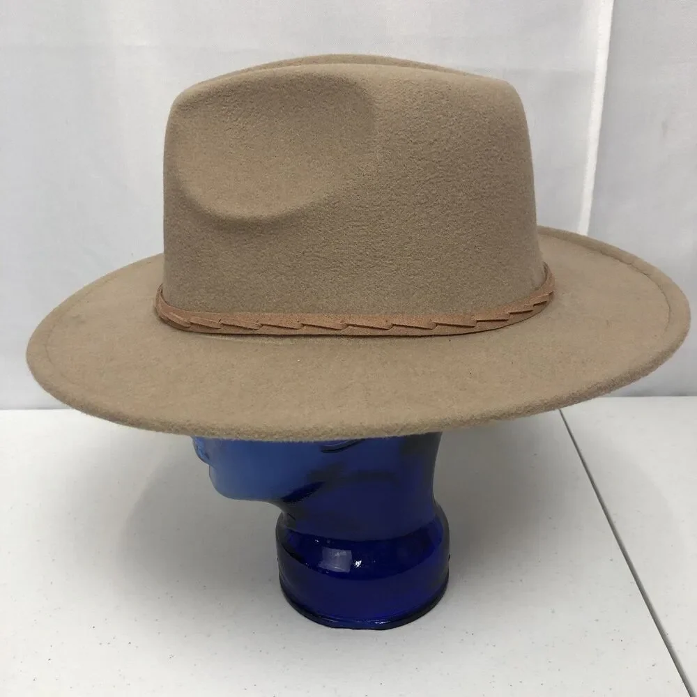 Fedora Hat Womens One Size OS Tan Felt Time And Tru 2.5